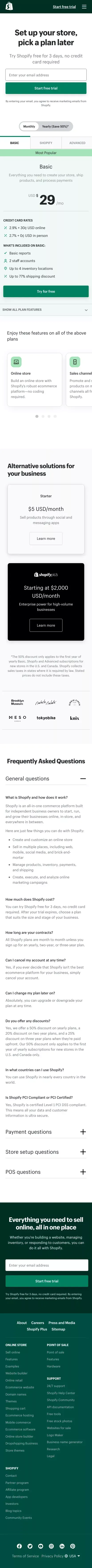 Shopify Pricing - Setup and Open Your Online Store Today – Free Trial mobile view