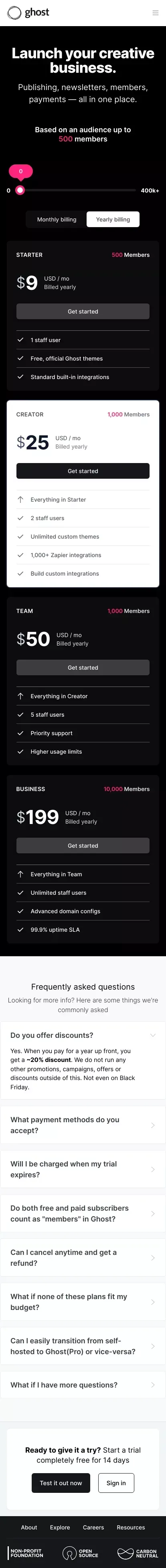 Ghost(Pro) - Official managed hosting for Ghost mobile view