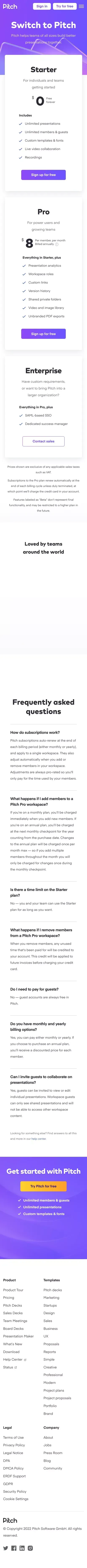 Pricing | Pitch mobile view