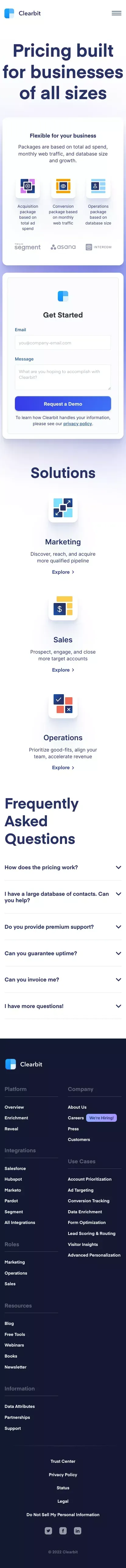 Clearbit Pricing | Learn how it works mobile view