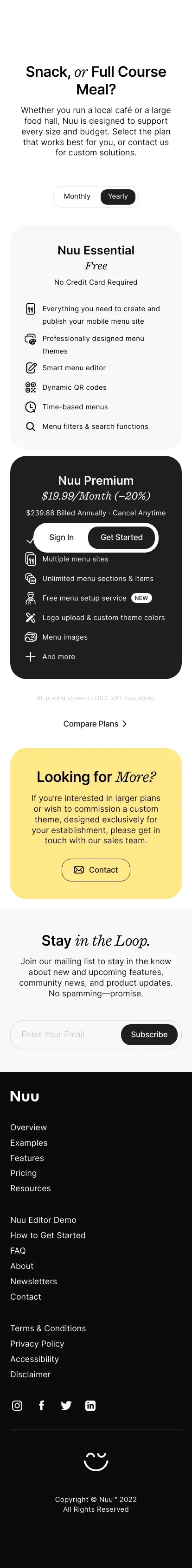 Nuu · Pricing mobile view