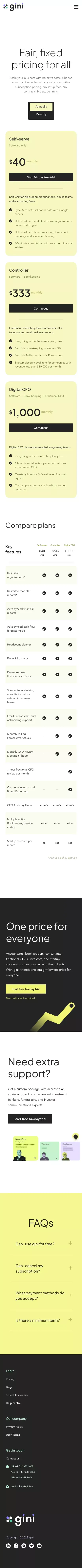 Pricing | gini mobile view