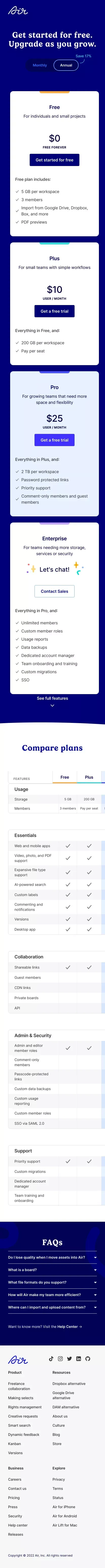 Pricing | Air mobile view