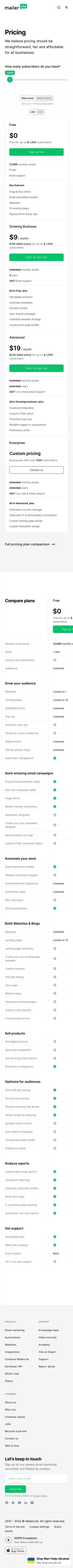 Simple, Transparent Pricing - MailerLite mobile view