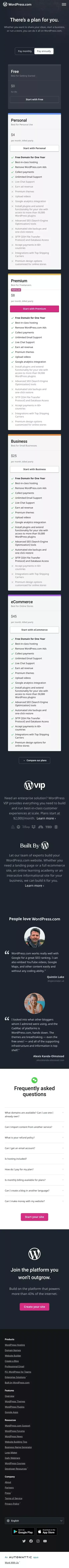 WordPress Cost | WordPress Price | Compare Our Plans mobile view