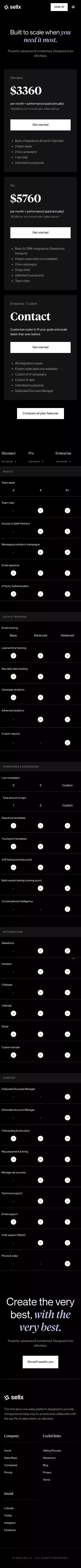 SellX Pricing & Feature Overview mobile view