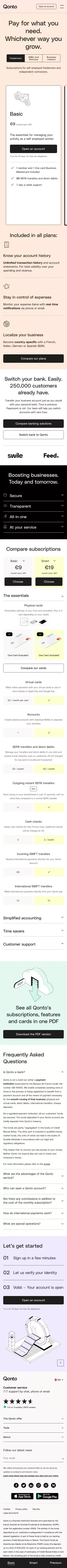 Pricing • Business Account for SMEs & Freelancers • Qonto mobile view