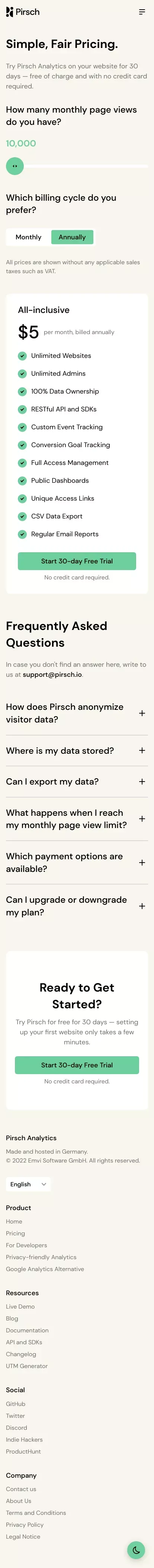 Pricing - Pirsch Analytics mobile view