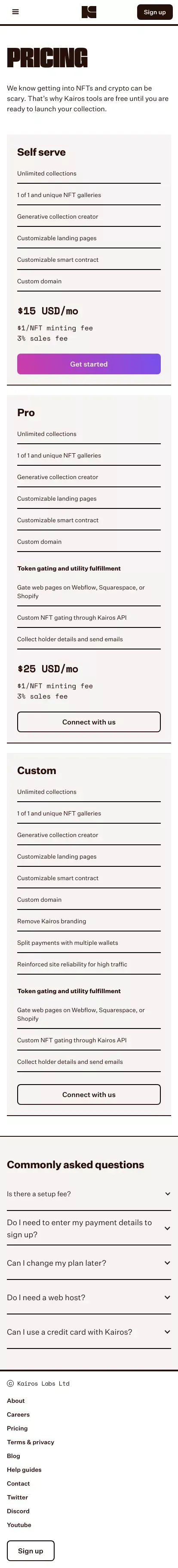 Pricing mobile view