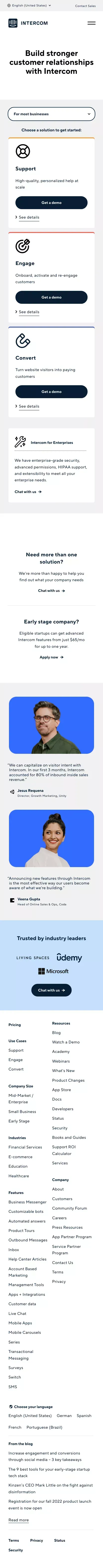 Pricing | Intercom mobile view