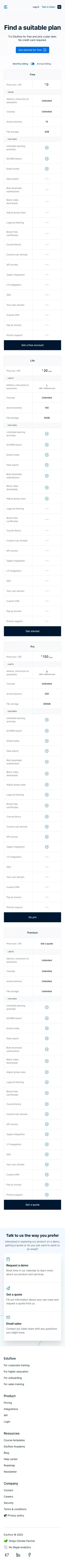 Eduflow · Pricing mobile view