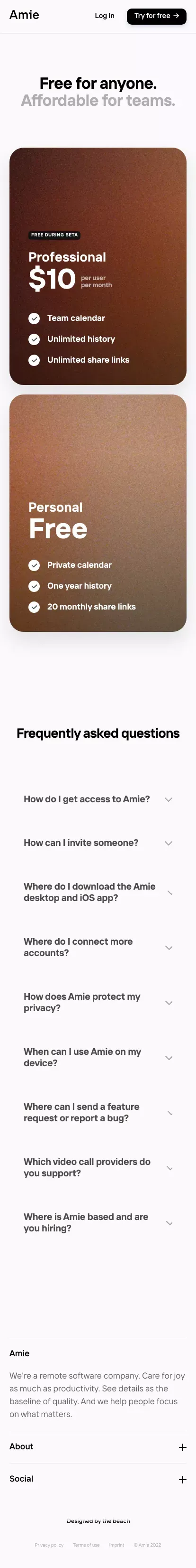 Amie - Joyful productivity mobile view