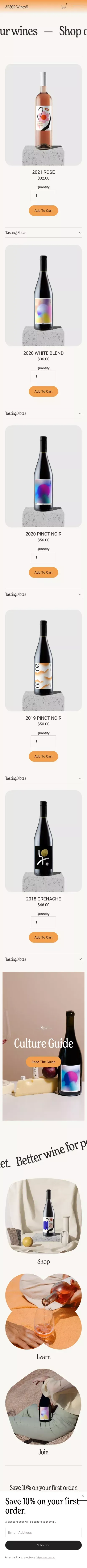 Shop — AESOP. Wines© mobile view