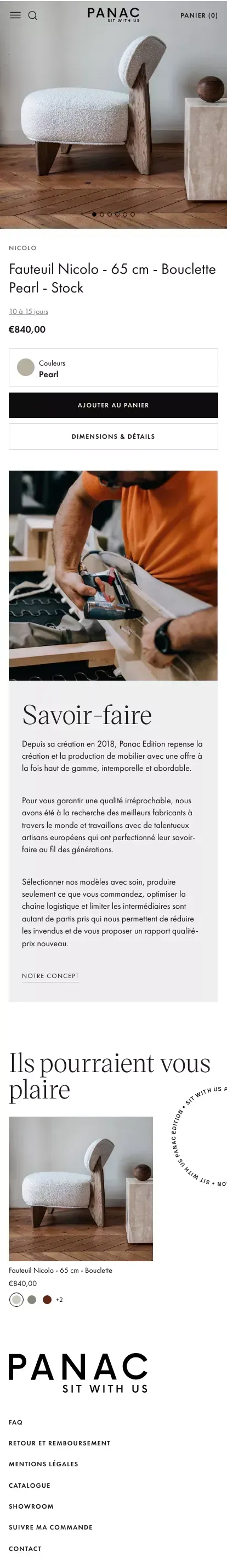 Fauteuil Nicolo - 65 cm - Bouclette Pearl – panac-edition.fr mobile view