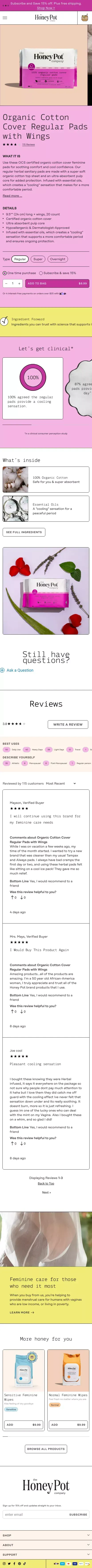 Regular Pads with Wings | Herbal Sanitary Pads– The Honey Pot - Feminine Care mobile view