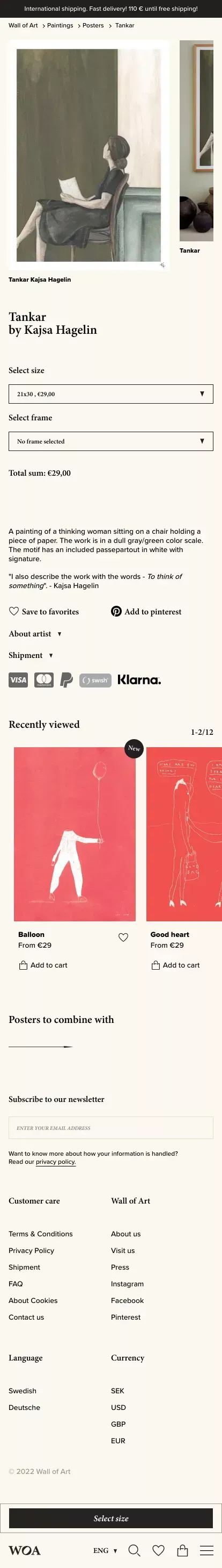 Tankar - Poster - Kajsa Hagelin – WallofArt mobile view