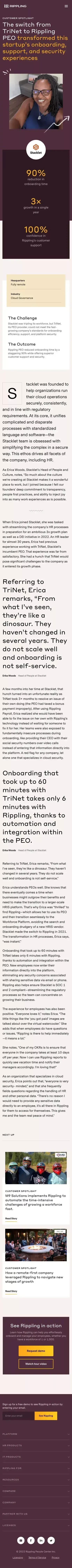 The switch from TriNet to Rippling PEO transformed Stacklet's onboarding, support, and security experiences mobile view