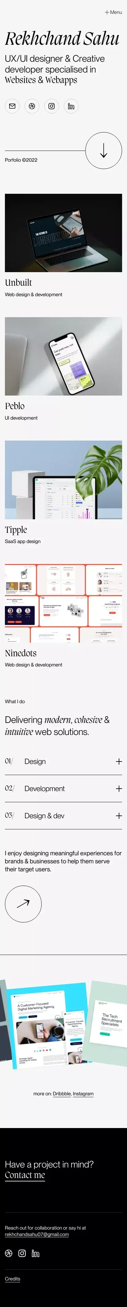 Rekhchand Sahu • UX/UI designer, Creative developer mobile view