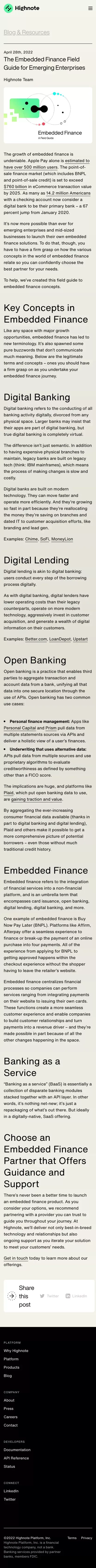 Highnote Blog: The Embedded Finance Field Guide for Emerging Enterprises mobile view