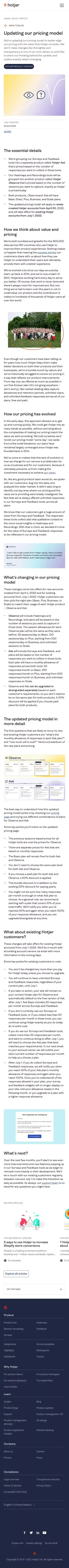 Updating our pricing model mobile view