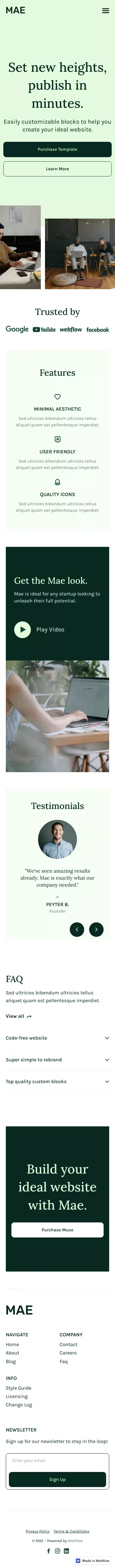 Mae - Webflow HTML Website Template mobile view