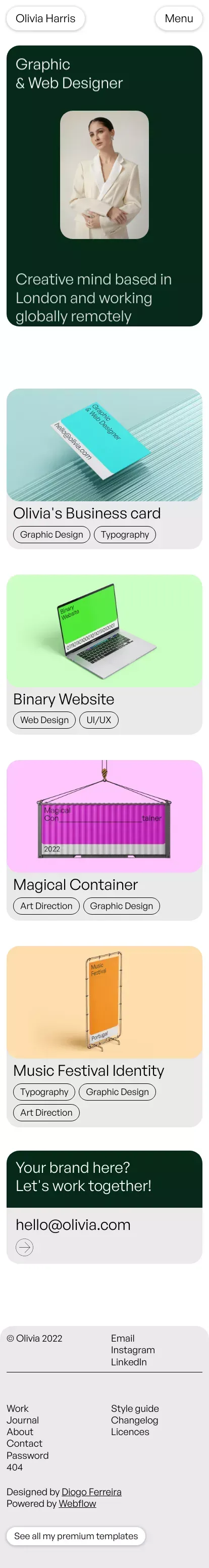 Olivia – Webflow HTML website template mobile view