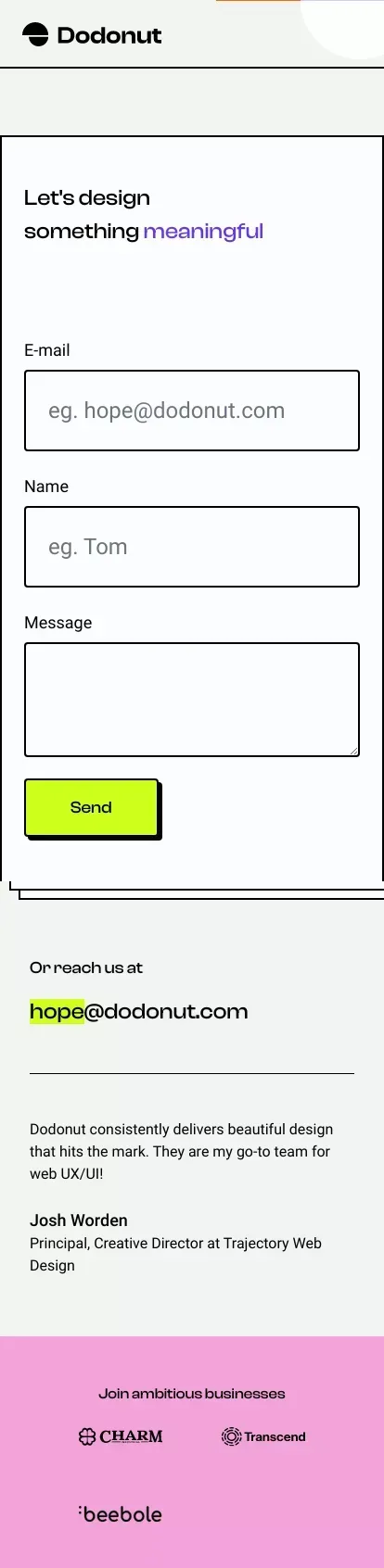 Contact Dodonut mobile view