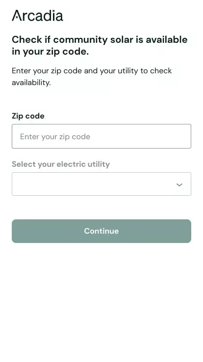 Arcadia | Sign up mobile view