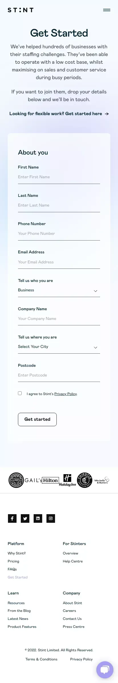Stint - Get Started and try Stint today mobile view