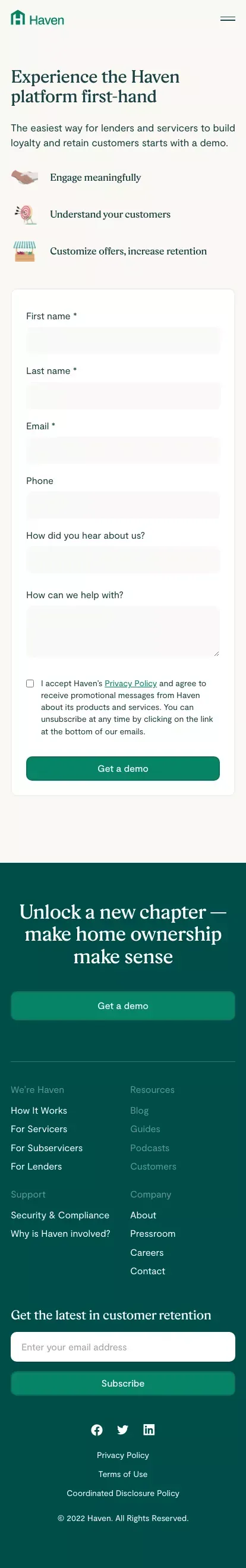 Request a demo of Haven’s platform – Haven mobile view