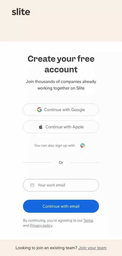 Slite mobile view