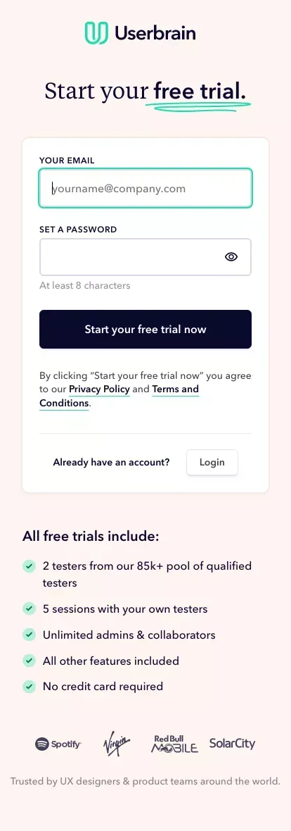 Userbrain Dashboard mobile view