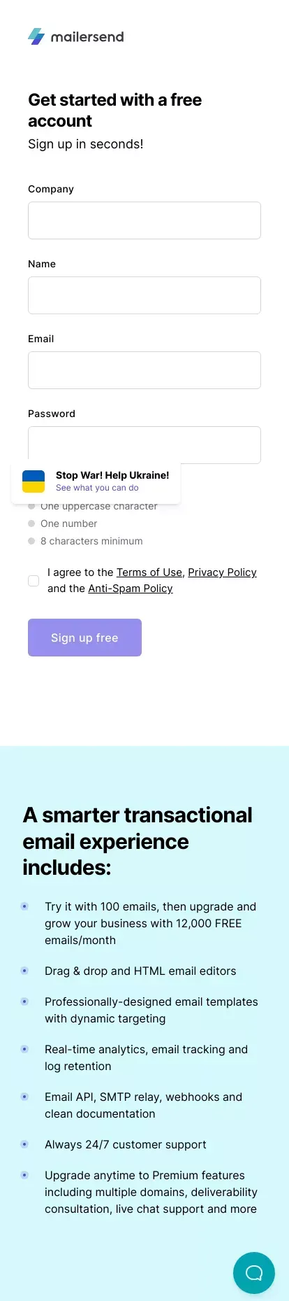 Sign up for a MailerSend account    -        MailerSend mobile view
