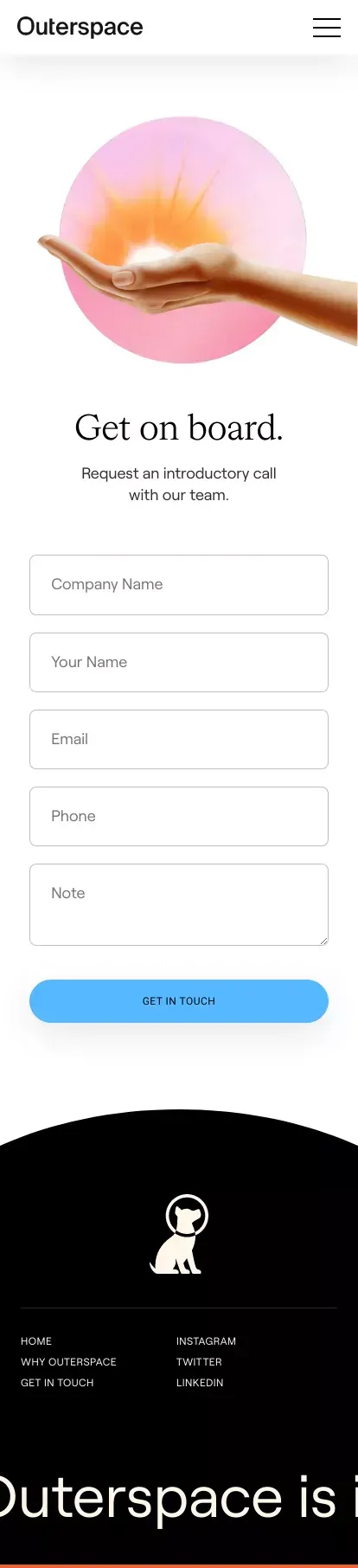 Outerspace - High-touch fulfillment & logistics mobile view