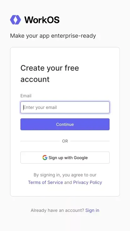 Signup | WorkOS mobile view