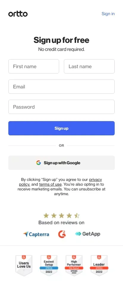 Ortto App mobile view