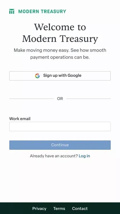Modern Treasury mobile view