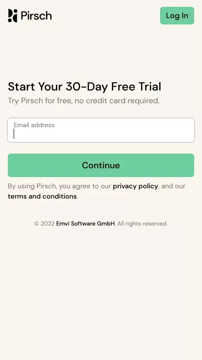 Signup - Pirsch Analytics mobile view