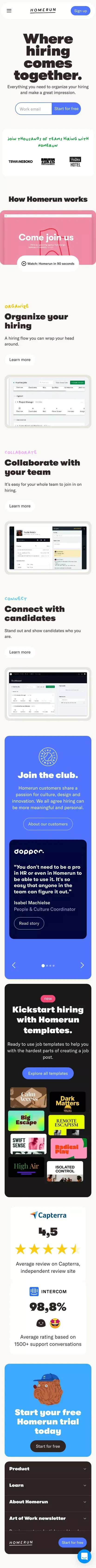 Homerun: where hiring comes together mobile view
