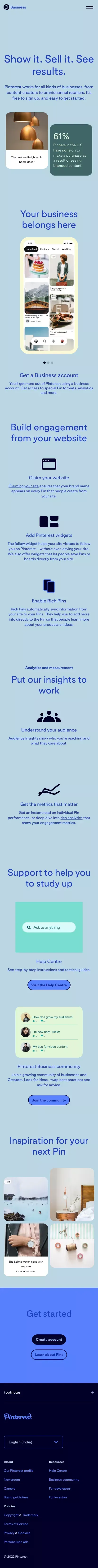 Get started | Pinterest Business mobile view