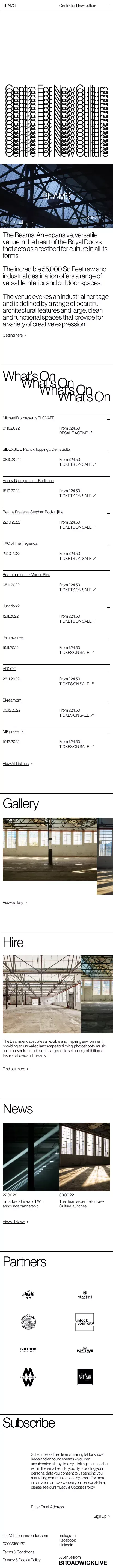 Homepage - The Beams mobile view