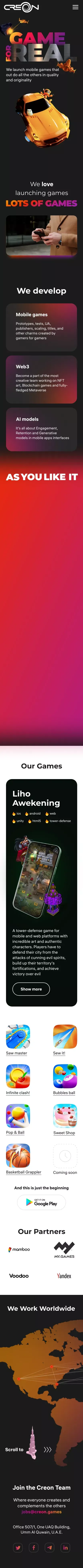 CREON.GAMES mobile view