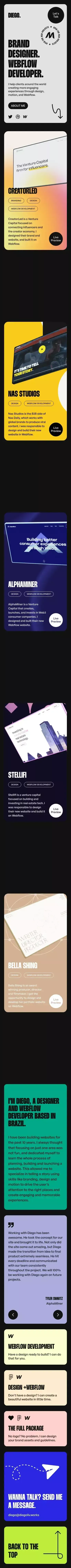 Diego - Brand Designer & Webflow Developer mobile view