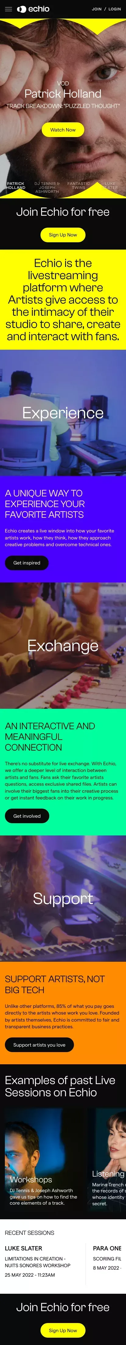 Echio | Experience. Exchange. Support. mobile view