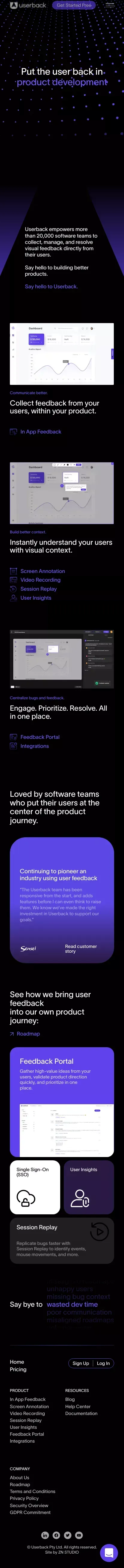 Userback | Put the user back in product development mobile view