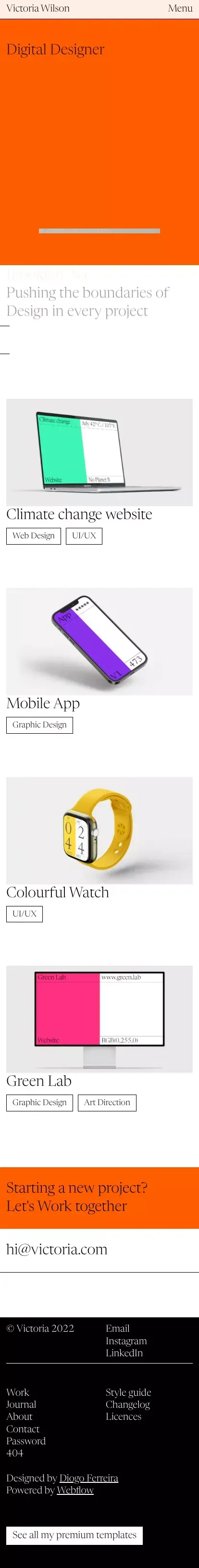 Victoria – Webflow HTML website template mobile view