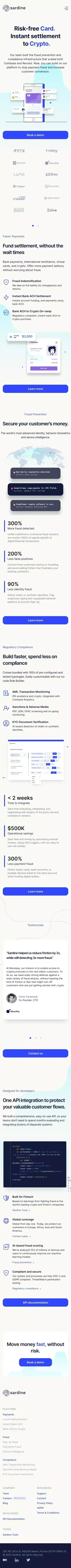 Sardine - Risk-free ACH. Instant settlement. mobile view