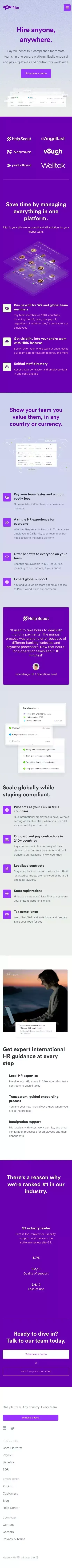 Pilot: Hire Anywhere | Global payroll, benefits & compliance mobile view