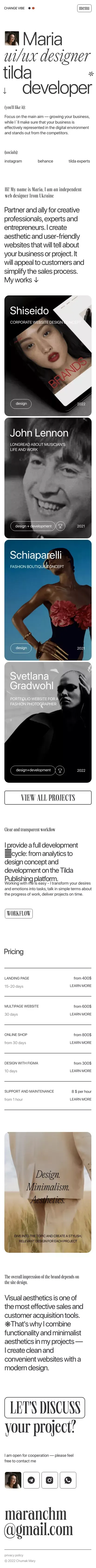 Maria — ui/ux designer. Tilda developer mobile view