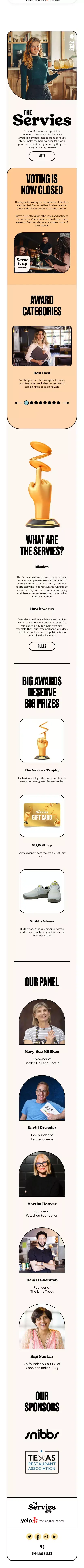 The Servies Awards, presented by Yelp for Restaurants mobile view